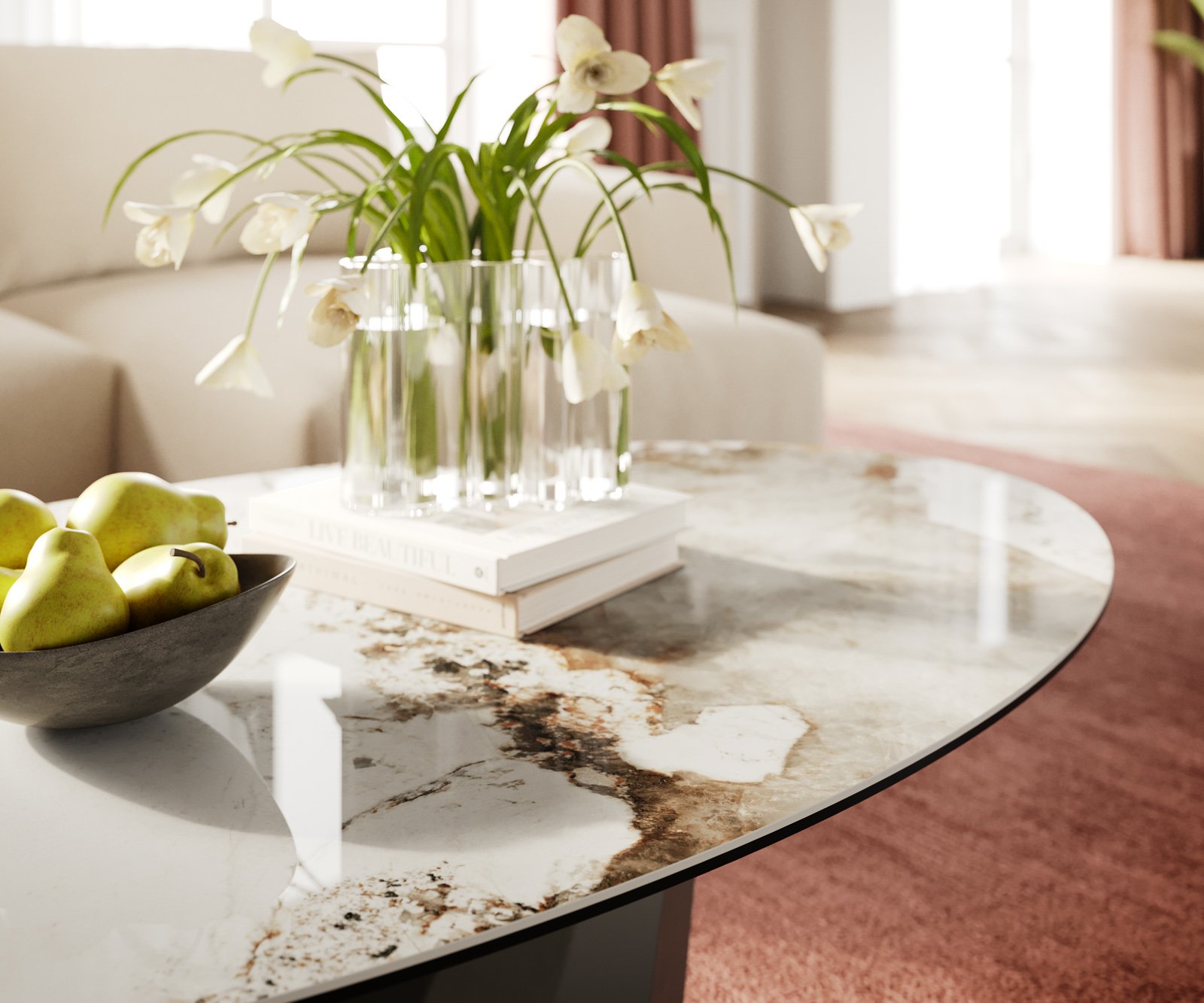 Konferenční stolek Edge oválný 140x80 cm keramika Minas Melange Parabi kov titanová barva - Obrázek 6