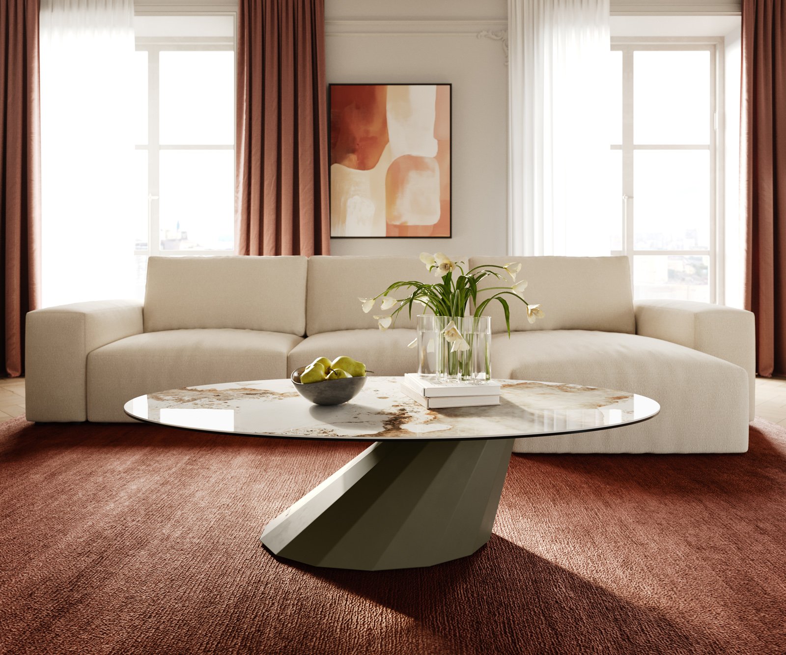 Konferenční stolek Edge oválný 140x80 cm keramika Minas Melange Parabi kov titanová barva - Obrázek 2