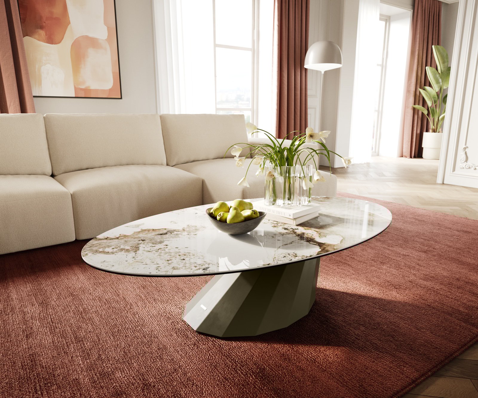 Konferenční stolek Edge oválný 140x80 cm keramika Minas Melange Parabi kov titanová barva