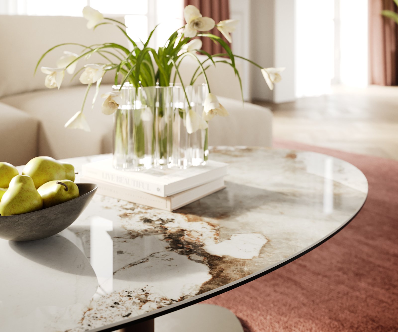 Konferenční stolek Edge oválný 140x80 cm keramika Minas Melange Vibany kov titanová barva - Obrázek 6