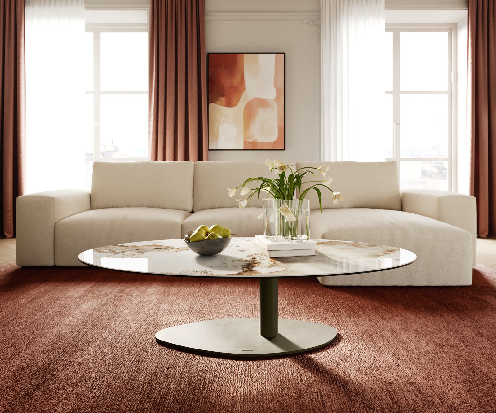 Konferenční stolek Edge oválný 140x80 cm keramika Minas Melange Vibany kov titanová barva - Obrázek 2