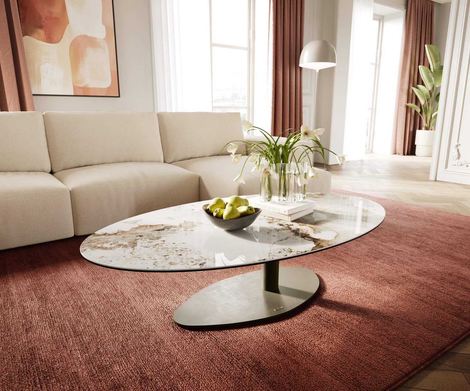 Konferenční stolek Edge oválný 140x80 cm keramika Minas Melange Vibany kov titanová barva