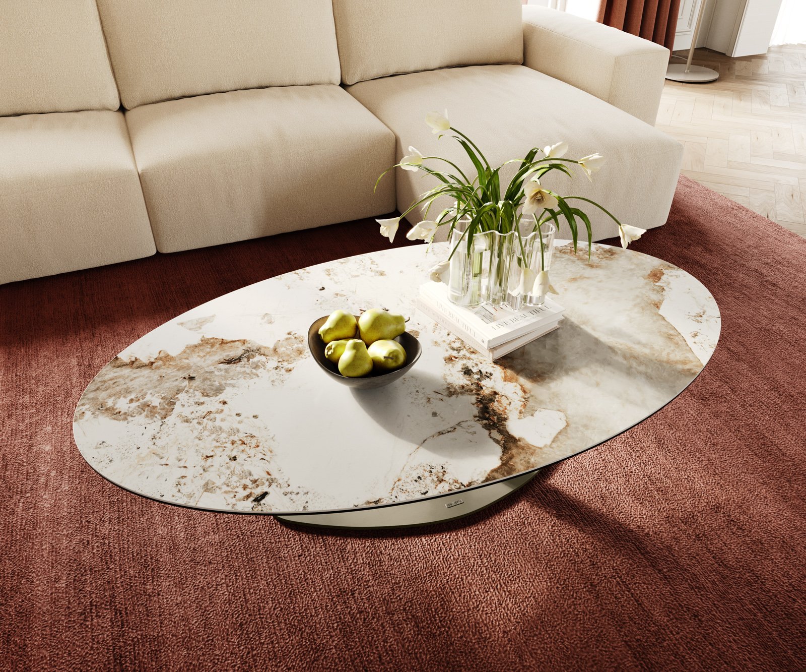 Konferenční stolek Edge oválný 140x80 cm keramika Minas Melange Vibany kov titanová barva - Obrázek 4