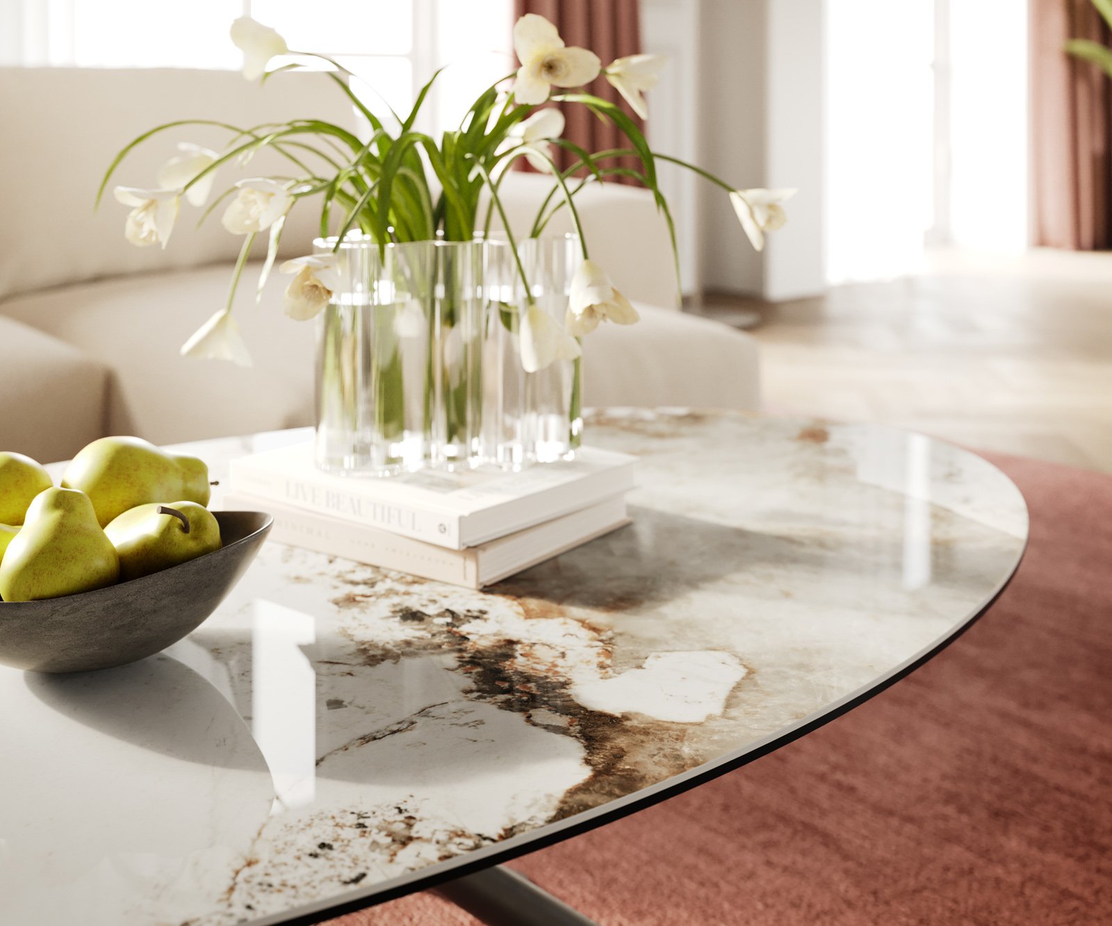 Konferenční stolek Edge oválný 140x80 cm keramika Minas Melange Sarity kov titanová barva - Obrázek 6