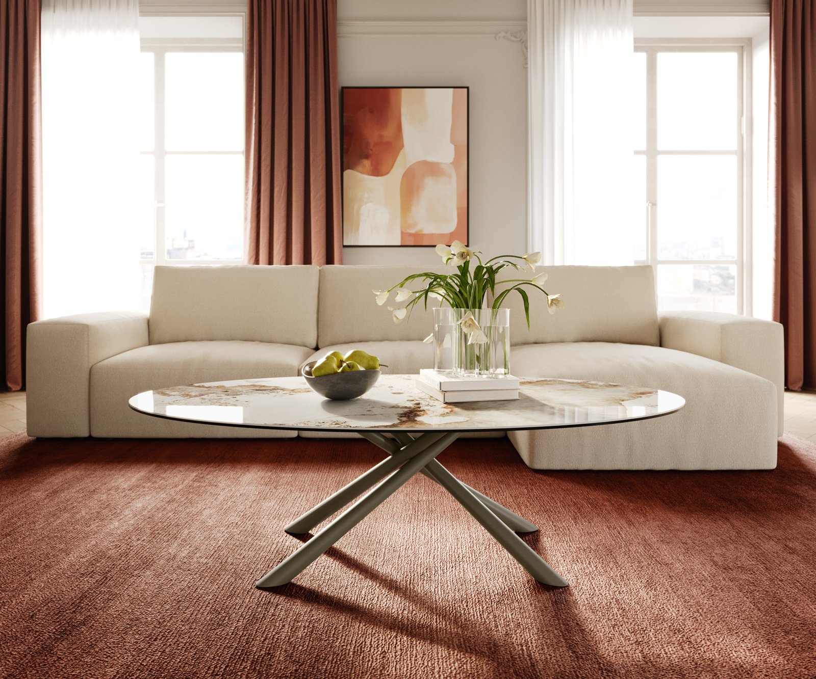 Konferenční stolek Edge oválný 140x80 cm keramika Minas Melange Sarity kov titanová barva - Obrázek 2