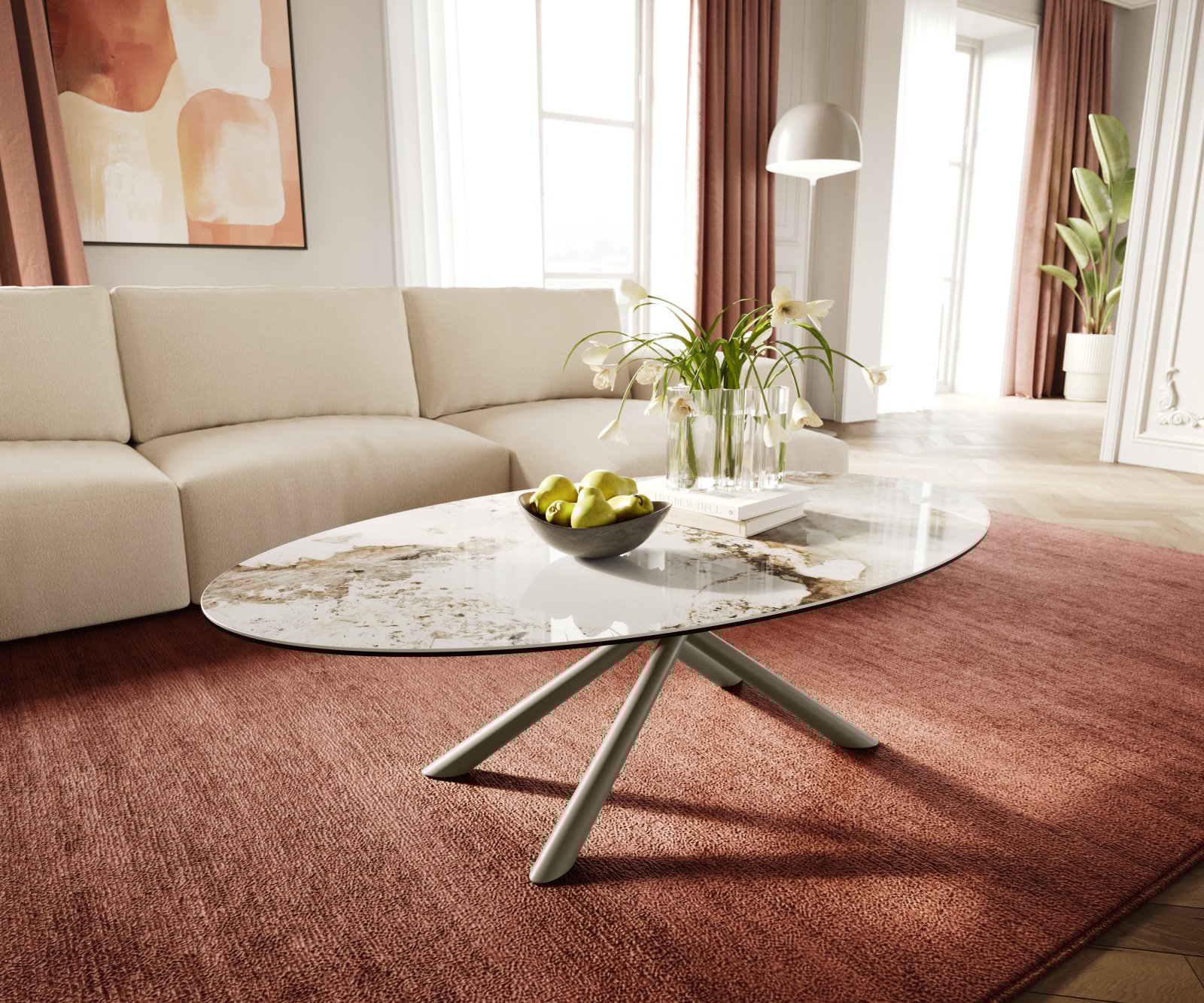 Konferenční stolek Edge oválný 140x80 cm keramika Minas Melange Sarity kov titanová barva