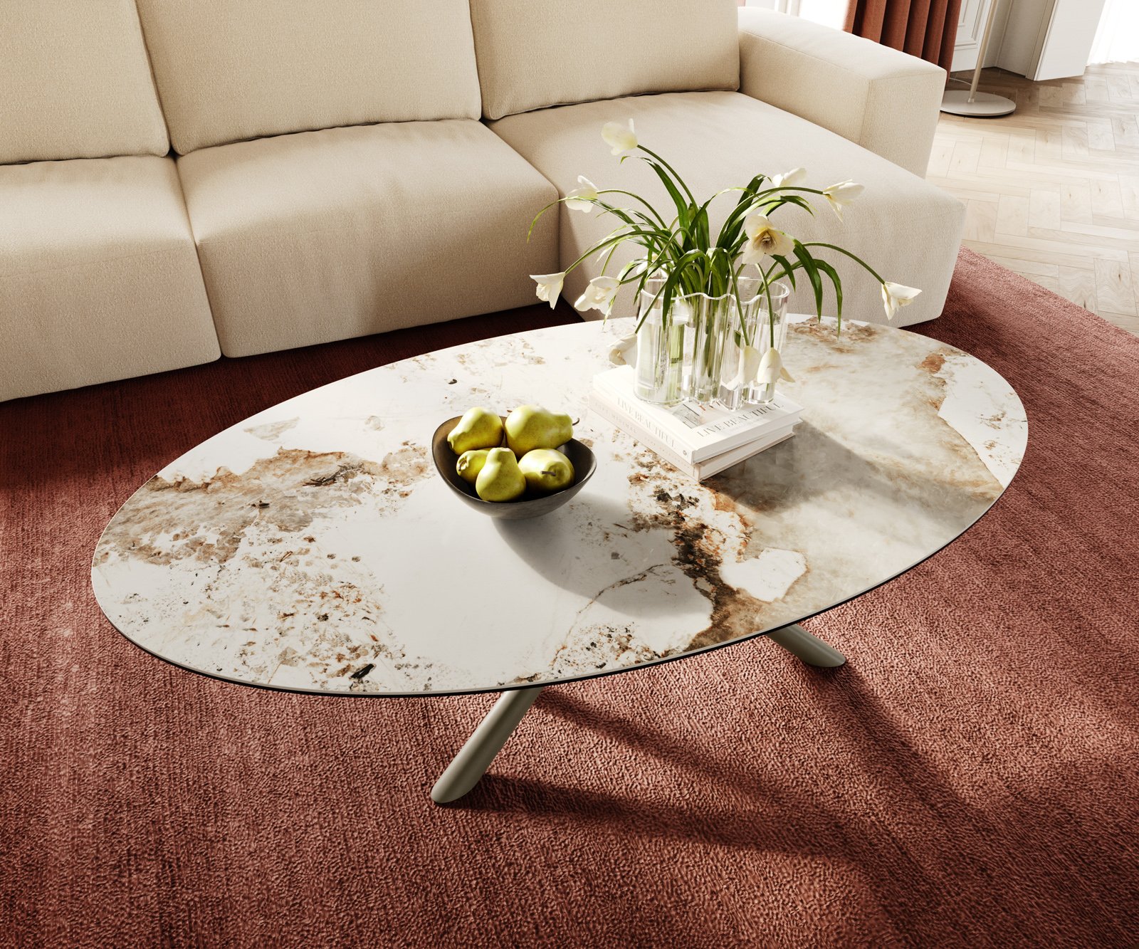 Konferenční stolek Edge oválný 140x80 cm keramika Minas Melange Sarity kov titanová barva - Obrázek 4