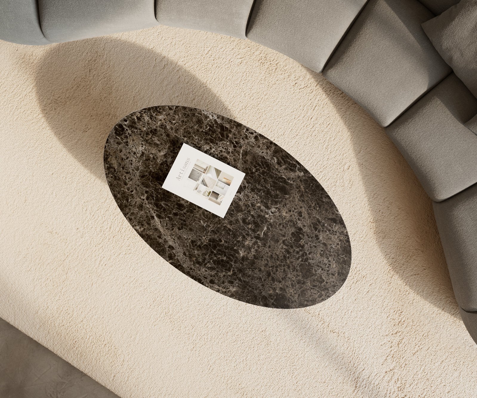 Konferenční stolek Edge oválný 140x80 cm keramika Laminam® Emperador Extra Lucidato tmavě hnědá Vibany kov černá - Obrázek 4