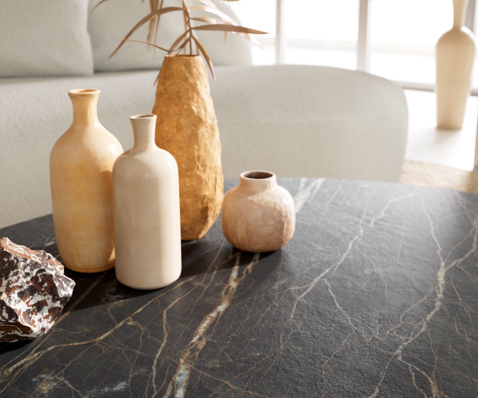 Konferenční stolek Edge oválný 140x75 cm keramika Laminam® Noir Desir hnědá Parabi nerezová ocel broušená - Obrázek 7