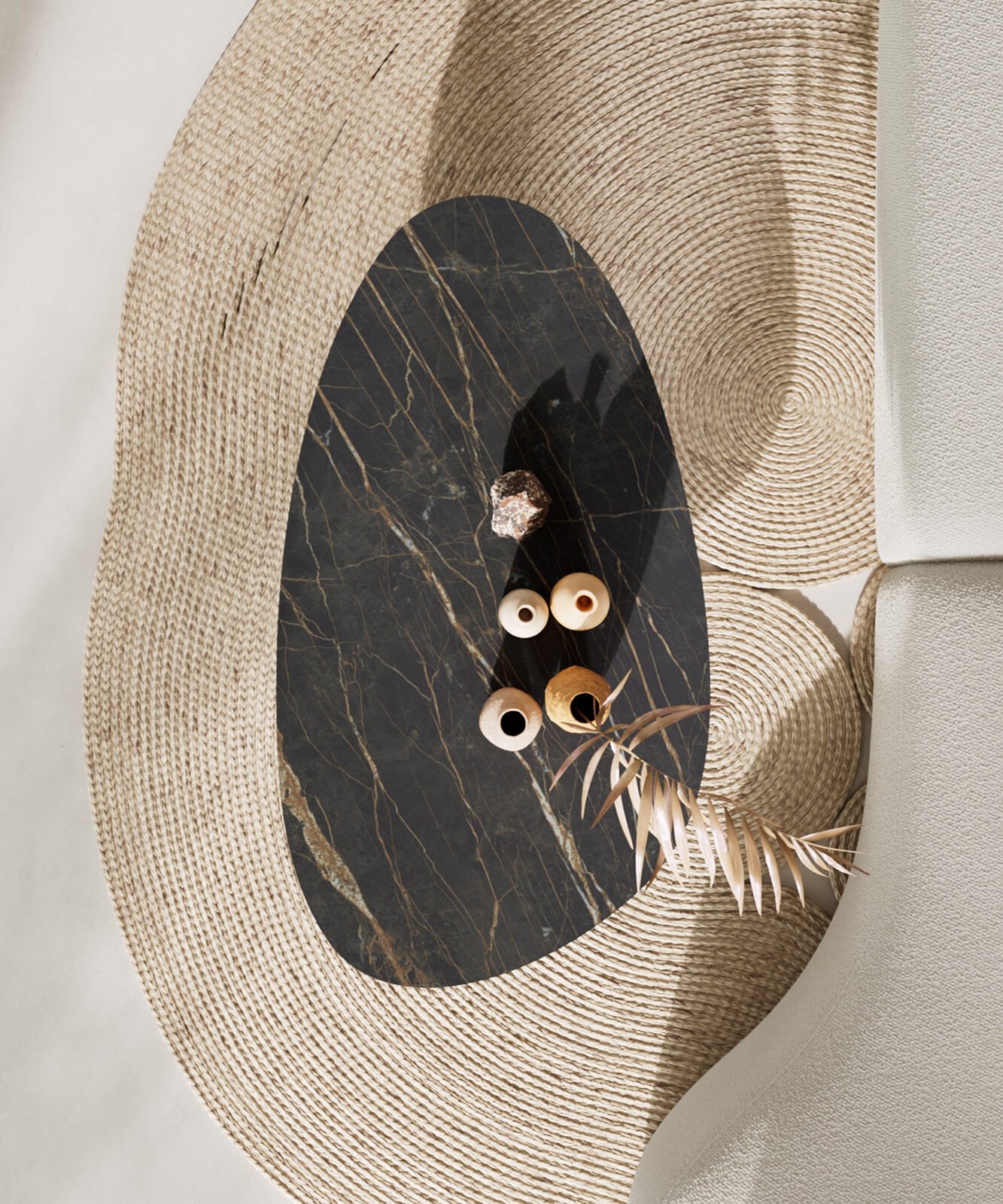 Konferenční stolek Edge oválný 140x75 cm keramika Laminam® Noir Desir hnědá Parabi nerezová ocel broušená - Obrázek 6