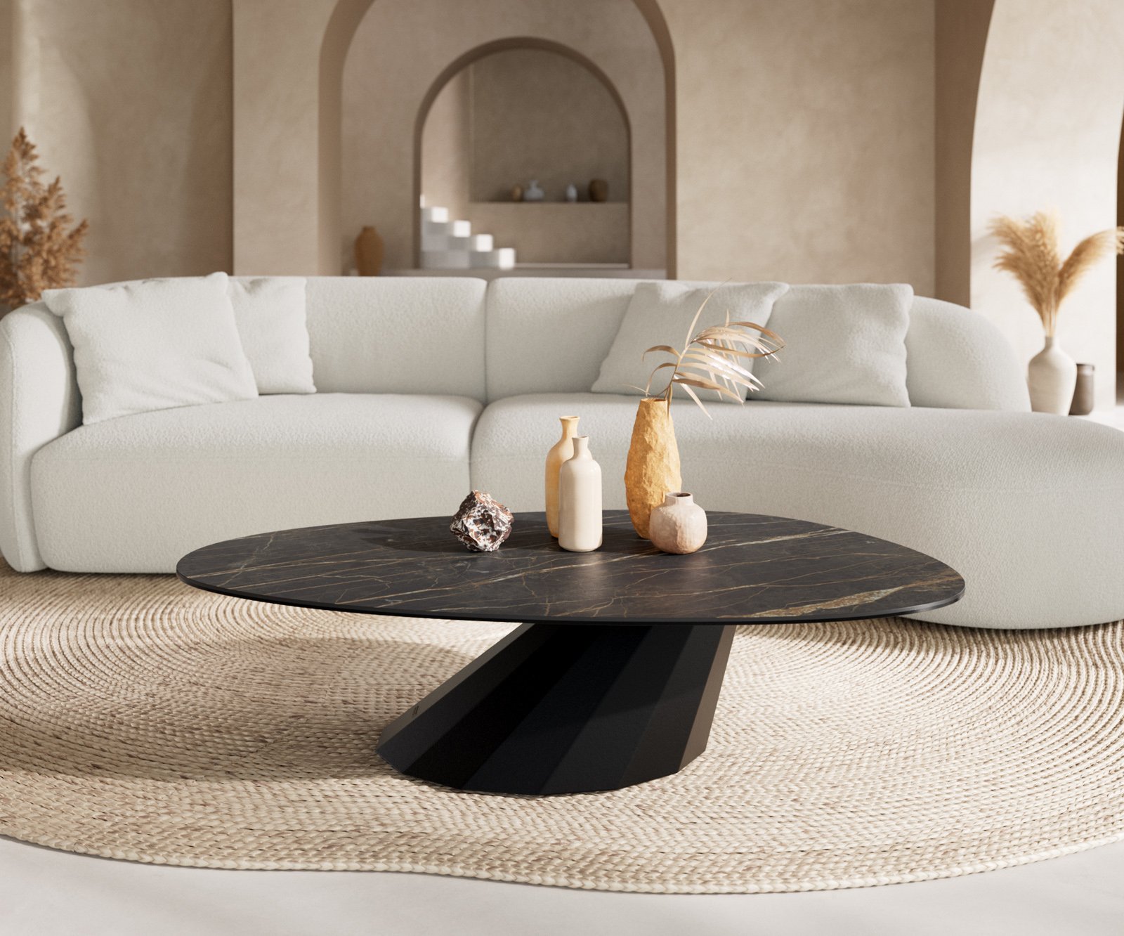 Konferenční stolek Edge oválný 140x75 cm keramika Laminam® Noir Desir hnědá Parabi kov černá - Obrázek 2