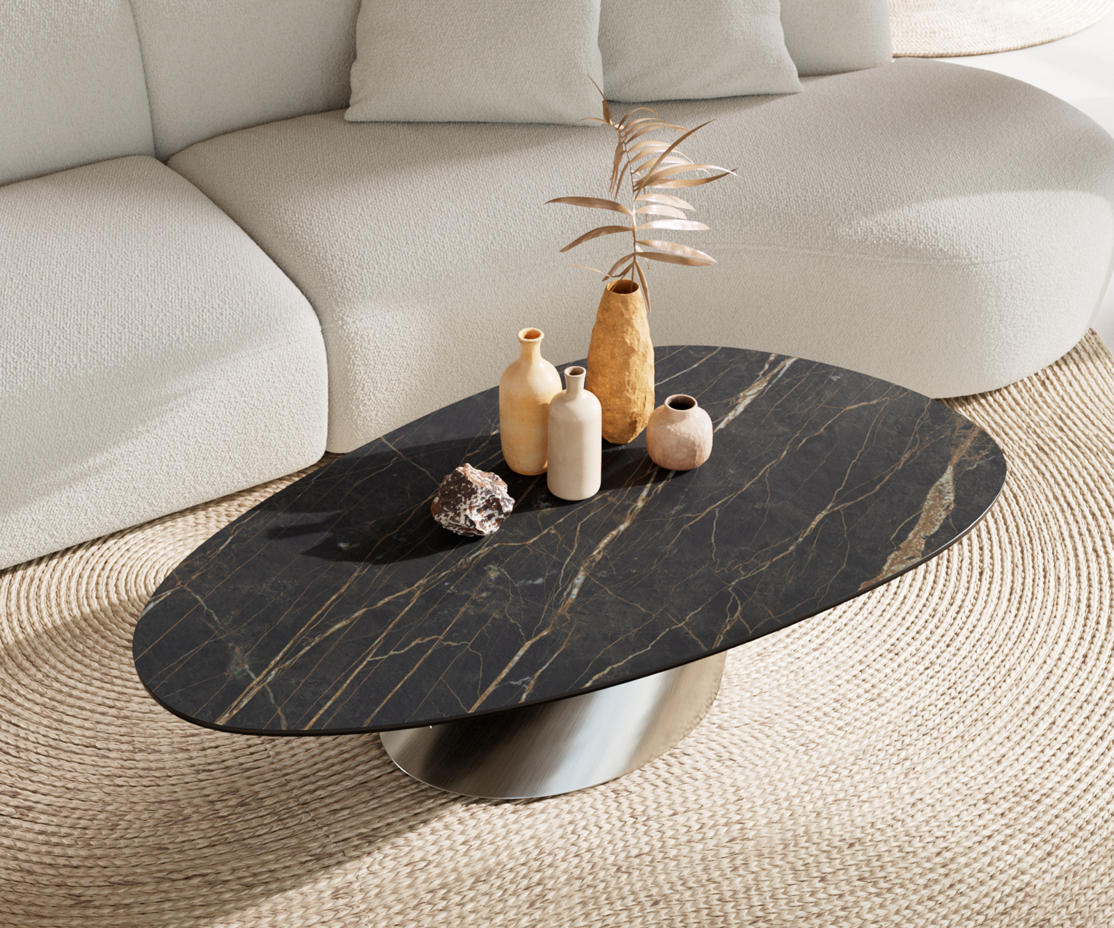 Konferenční stolek Edge oválný 140x75 cm keramika Laminam® Noir Desir hnědá Conis nerezová ocel broušená - Obrázek 4
