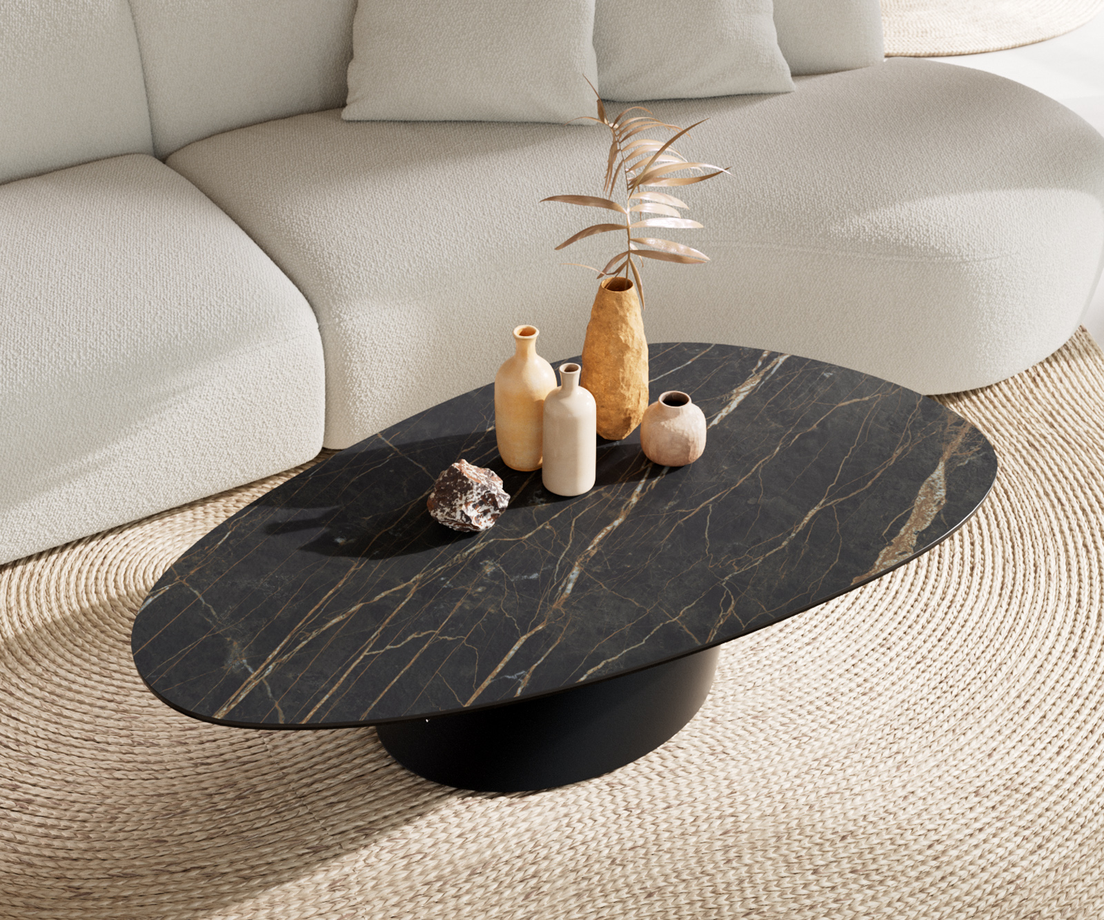 Konferenční stolek Edge oválný 140x75 cm keramika Laminam® Noir Desir hnědá Conis kov černá - Obrázek 4