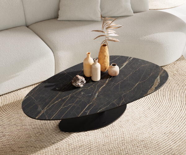 Konferenční stolek Edge oválný 140x75 cm keramika Laminam® Noir Desir hnědý Vibany kov černý - Obrázek 4
