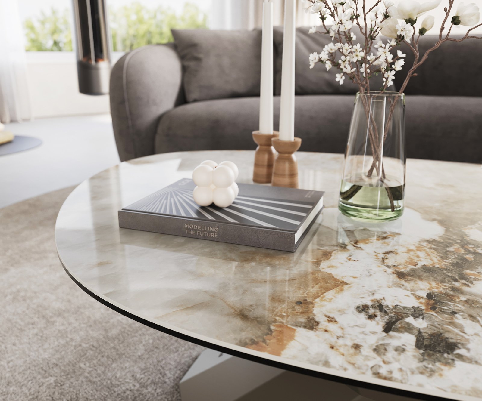 Konferenční stolek Edge oválný 140x75 cm keramika Minas Melange Parabi kov titanová barva - Obrázek 6