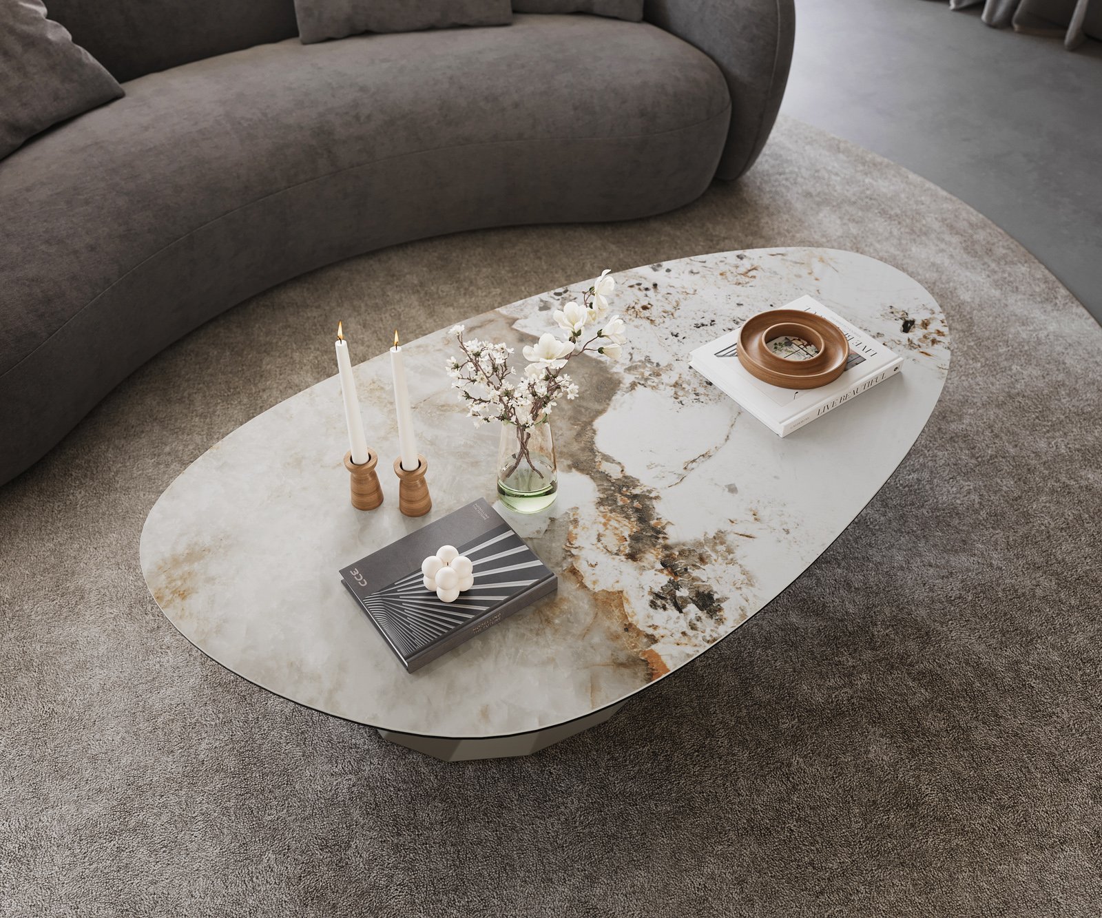 Konferenční stolek Edge oválný 140x75 cm keramika Minas Melange Parabi kov titanová barva - Obrázek 4