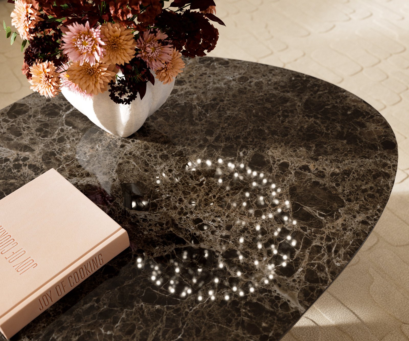 Konferenční stolek Edge oválný 140x75 cm keramika Laminam® Emperador Extra Lucidato tmavě hnědá Conis kov titanová barva - Obrázek 7