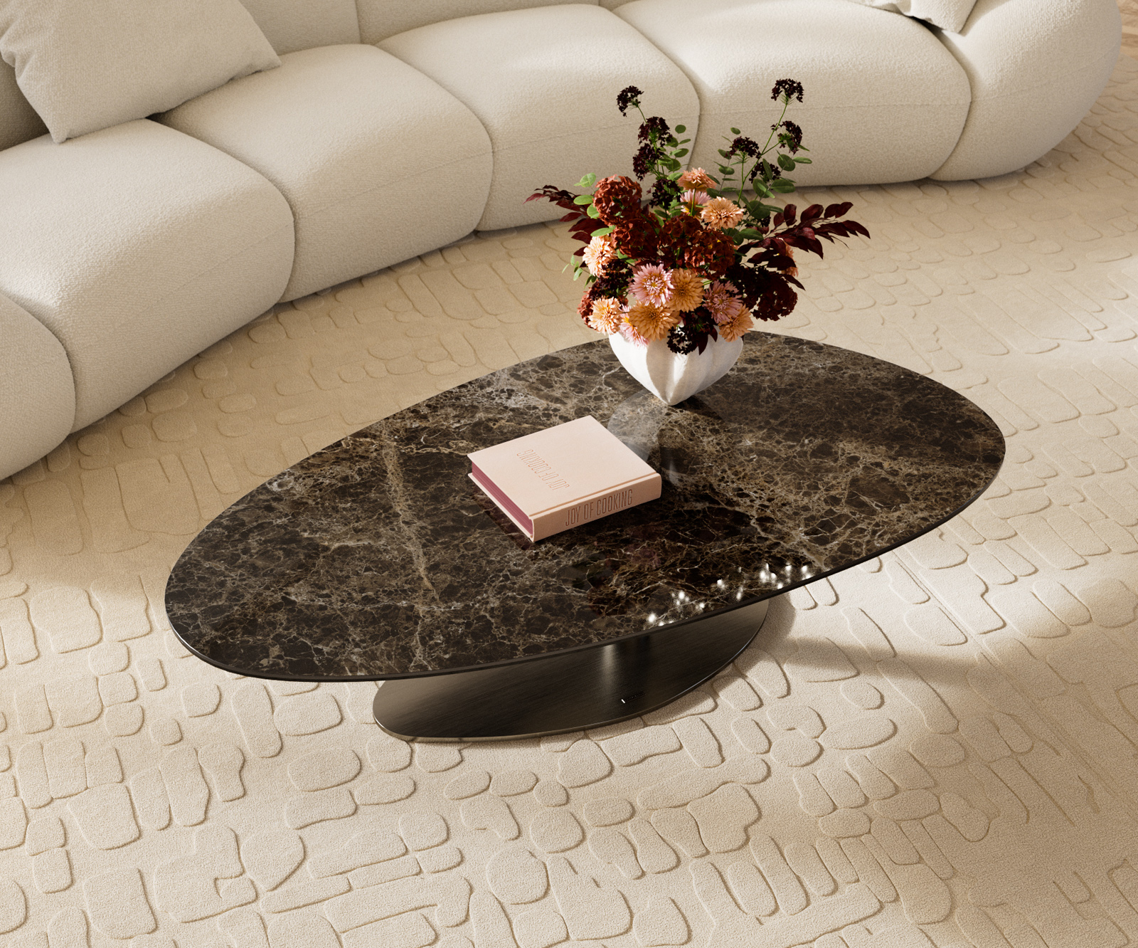 Konferenční stolek Edge oválný 140x75 cm keramika Laminam® Emperador Extra Lucidato tmavě hnědá Vibany nerezová ocel broušená - Obrázek 4