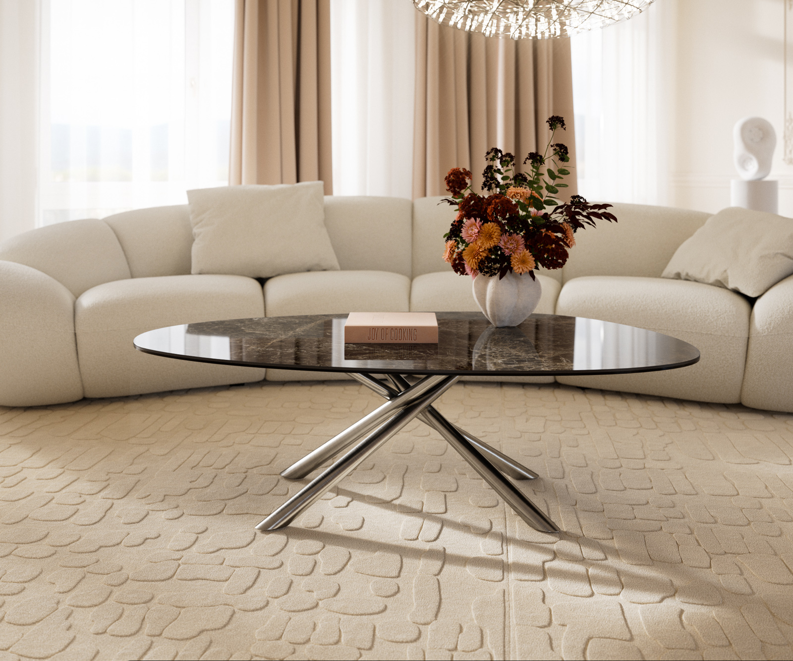 Konferenční stolek Edge oválný 140x75 cm keramika Laminam® Emperador Extra Lucidato tmavě hnědá Sarity nerezová ocel broušená - Obrázek 2