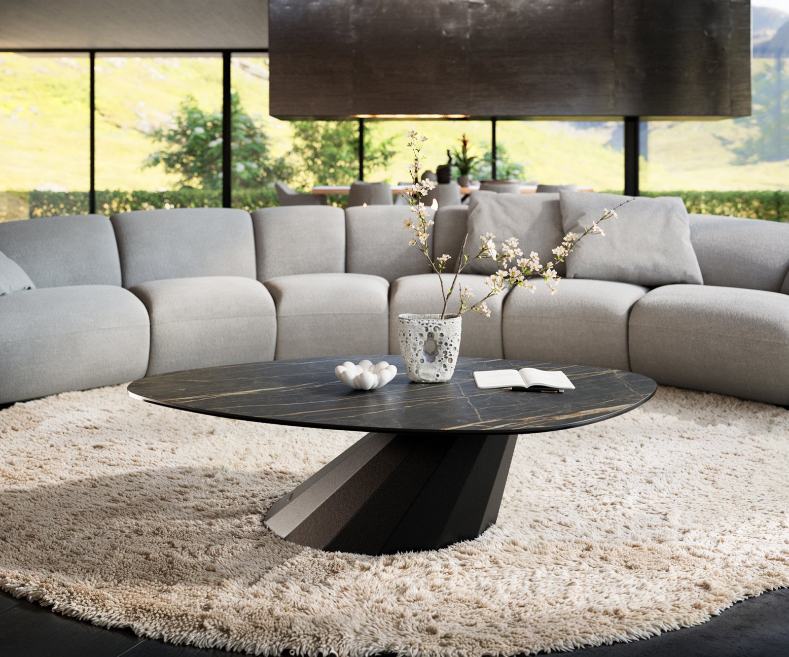 Konferenční stolek Edge organický 140x76 cm keramika Laminam® Noir Desir hnědá Parabi kov černá - Obrázek 2