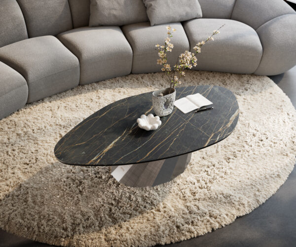 Konferenční stolek Edge organický 140x76 cm keramika Laminam® Noir Desir hnědá Parabi metalická stříbrná - Obrázek 4