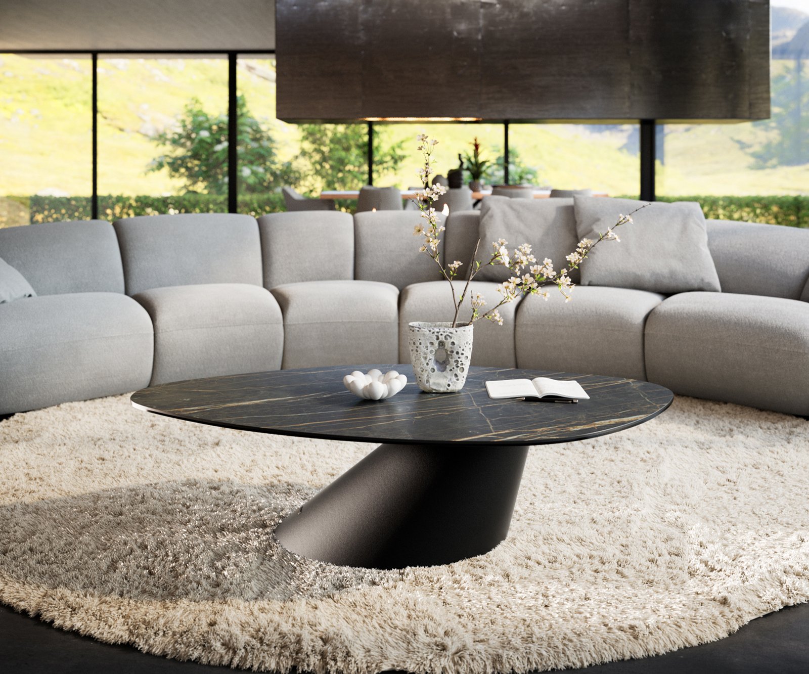 Konferenční stolek Edge organický 140x76 cm keramika Laminam® Noir Desir hnědá Conis kov černá - Obrázek 2