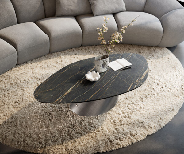 Konferenční stolek Edge organický 140x76 cm keramika Laminam® Noir Desir hnědá Conis metalická stříbrná - Obrázek 4