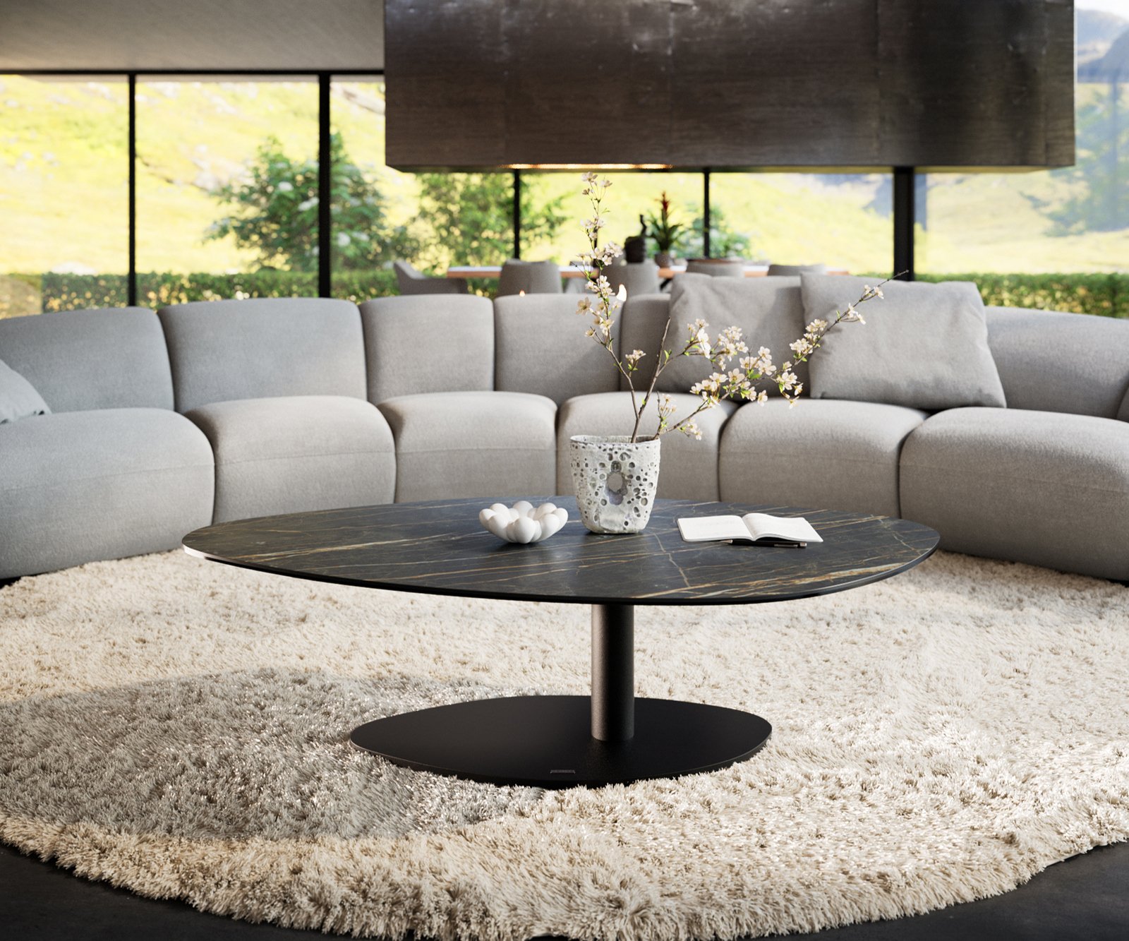 Konferenční stolek Edge organický 140x76 cm keramika Laminam® Noir Desir hnědá Vibany kov černá - Obrázek 2