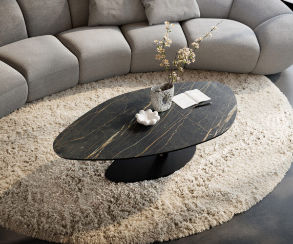 Konferenční stolek Edge organický 140x76 cm keramika Laminam® Noir Desir hnědá Vibany kov černá - Obrázek 4
