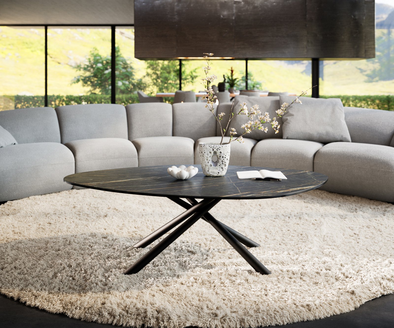 Konferenční stolek Edge organický 140x76 cm keramika Laminam® Noir Desir hnědá Sarity kov černá - Obrázek 2