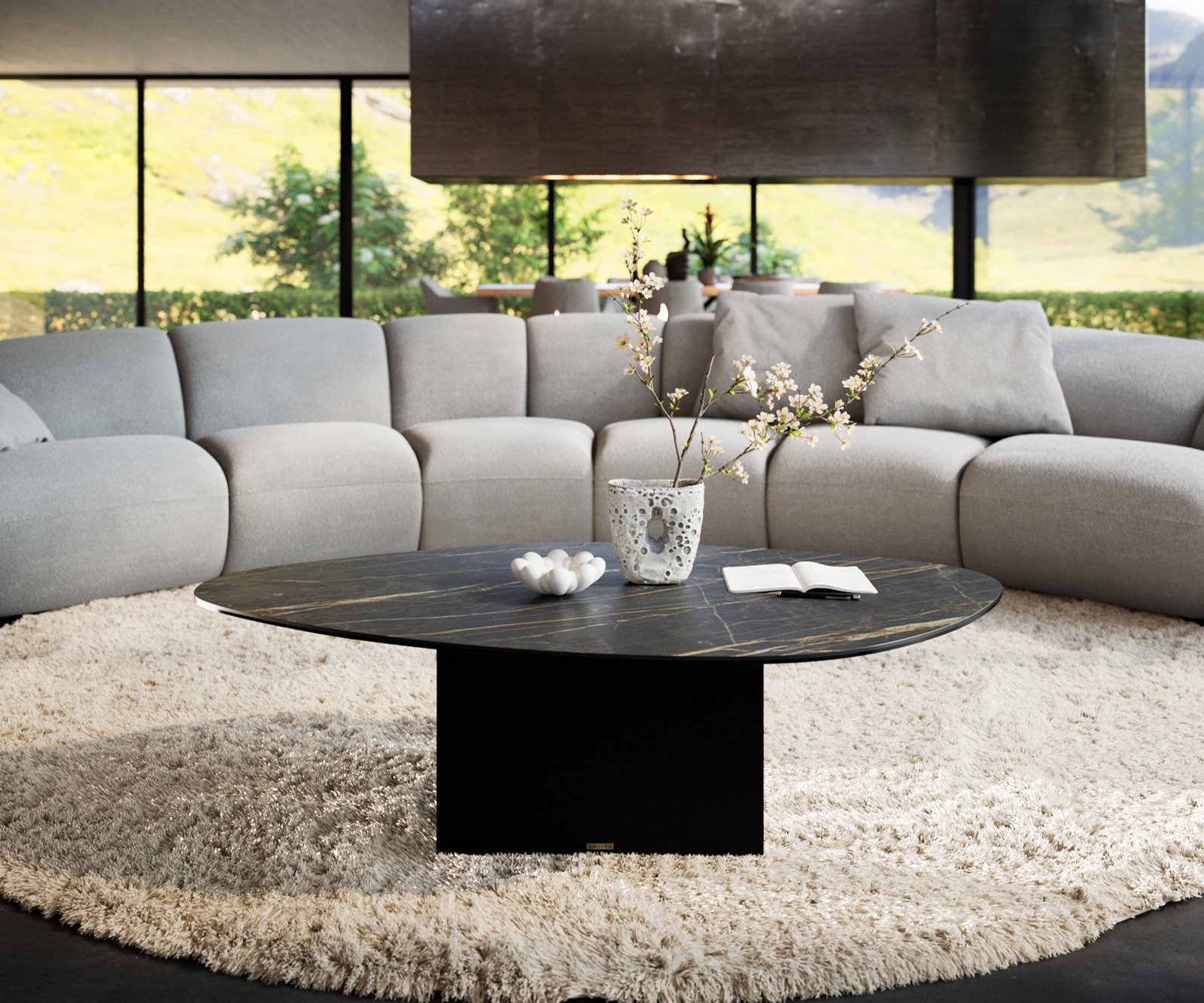 Konferenční stolek Edge organický 140x76 cm keramika Laminam® Noir Desir hnědá Salto kov černá - Obrázek 2