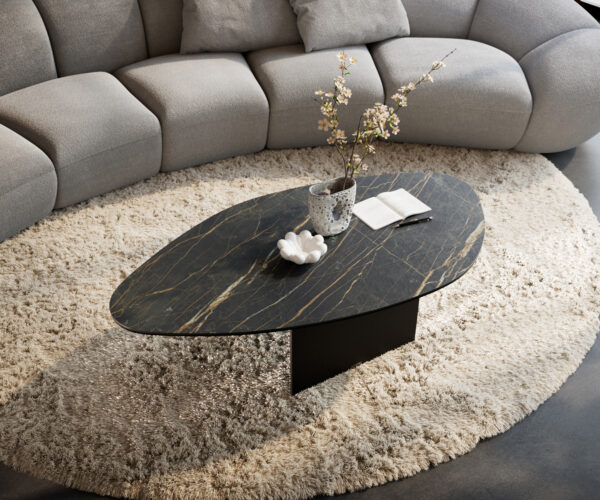 Konferenční stolek Edge organický 140x76 cm keramika Laminam® Noir Desir hnědá Salto kov černá - Obrázek 4