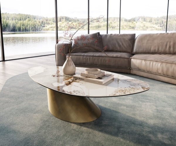 Konferenční stolek Edge organický 140x76 cm keramika Minas melange Conis metalická zlatá - Obrázek 2