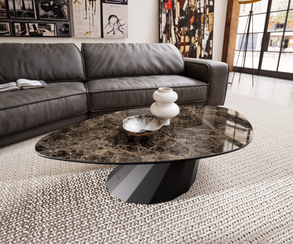 Konferenční stolek Edge organický 140x76 cm keramika Laminam® Emperador Extra Lucidato tmavě hnědá Parabi kov černá - Obrázek 2