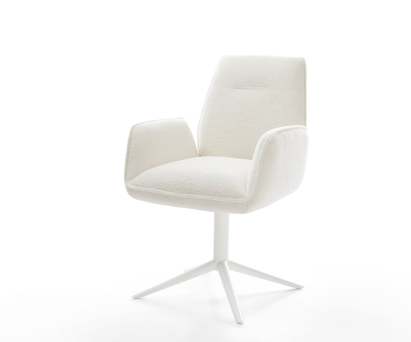 Jídelní židle Zoa-Flex bouclé měkký béžový podnož křížová bílá 360° otočný houpací funkce taštičkové pružiny