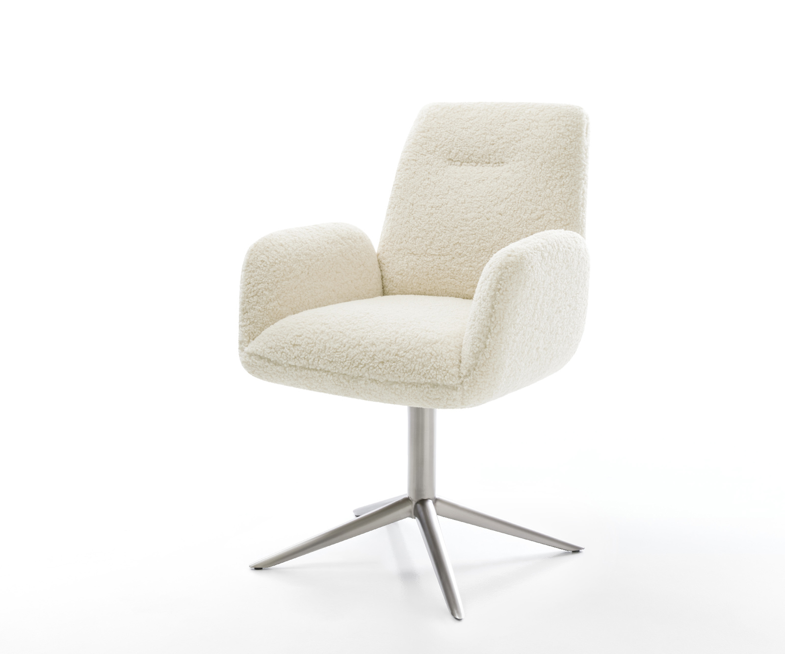 Jídelní židle Zoa-Flex plyšový manšestr béžová křížová podnož nerezová ocel 360° otočný houpací funkce taštičkové pružiny