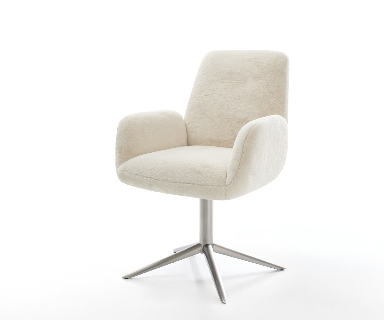 Jídelní židle Zoa-Flex plyšový manšestr krémová bílá křížová podnož nerezová ocel 360° otočný houpací funkce taštičkové pružiny
