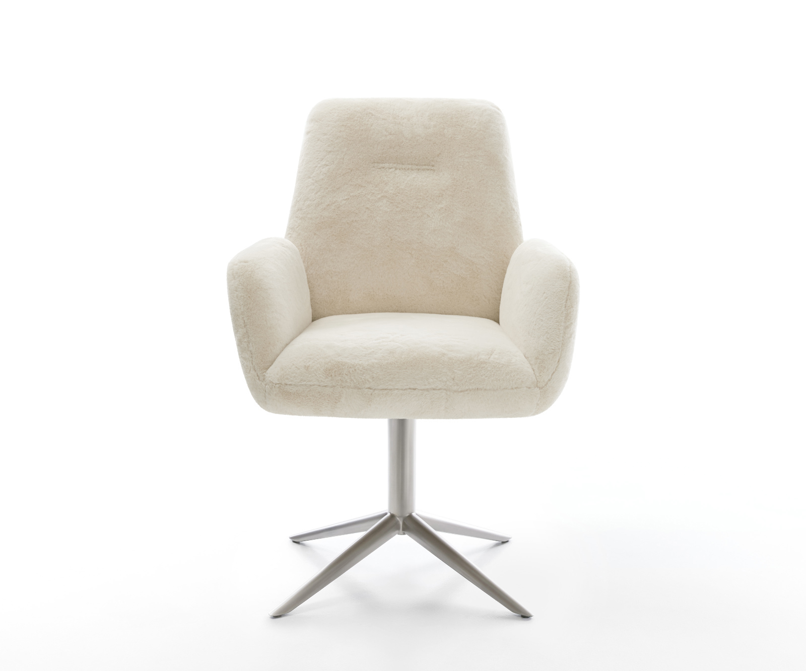 Jídelní židle Zoa-Flex plyšový manšestr krémová bílá křížová podnož nerezová ocel 360° otočný houpací funkce taštičkové pružiny - Obrázek 2