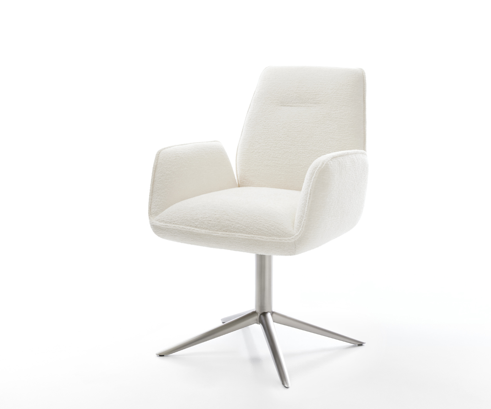 Jídelní židle Zoa-Flex bouclé měkký béžová podnož křížová nerezová ocel 360° otočný houpací funkce taštičkové pružiny