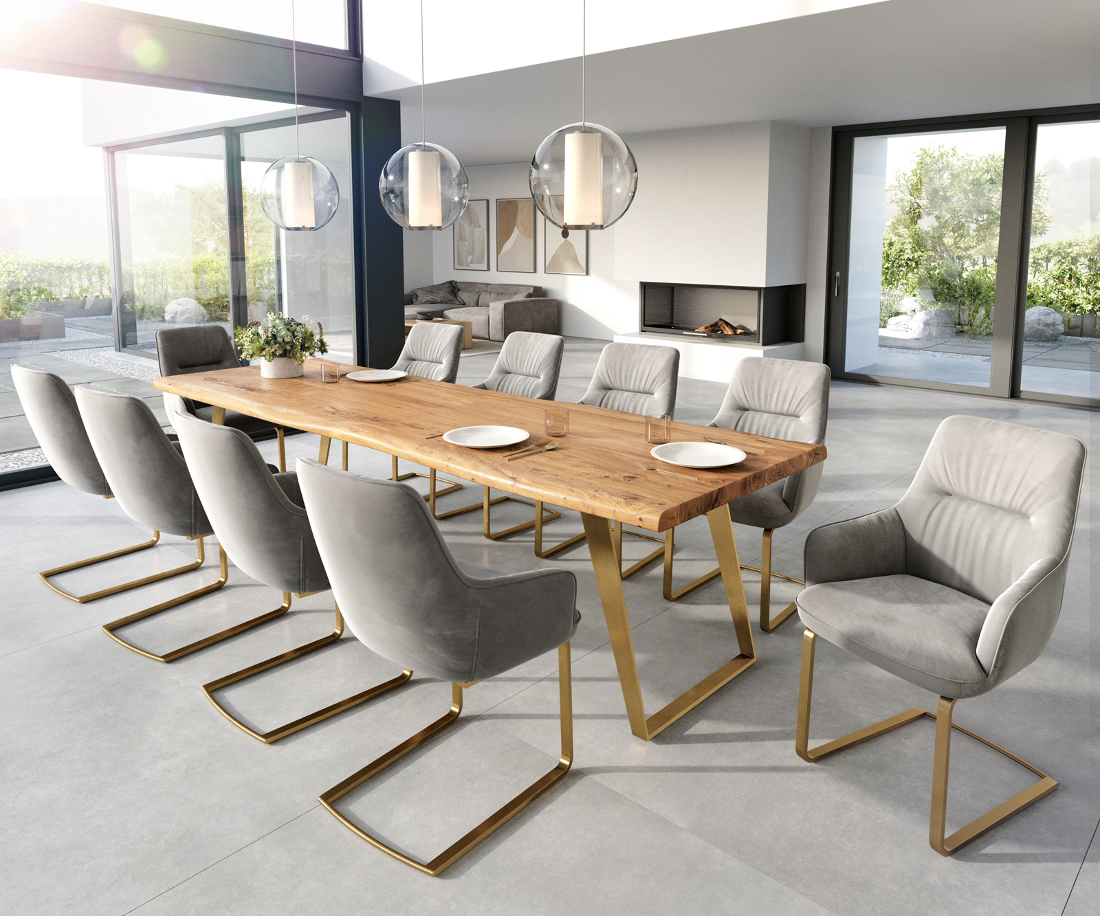 Jídelní židle Zelia-Flex s područkami samet šedá jídelní židle plochá zlatá taštičkové pružiny - Obrázek 4