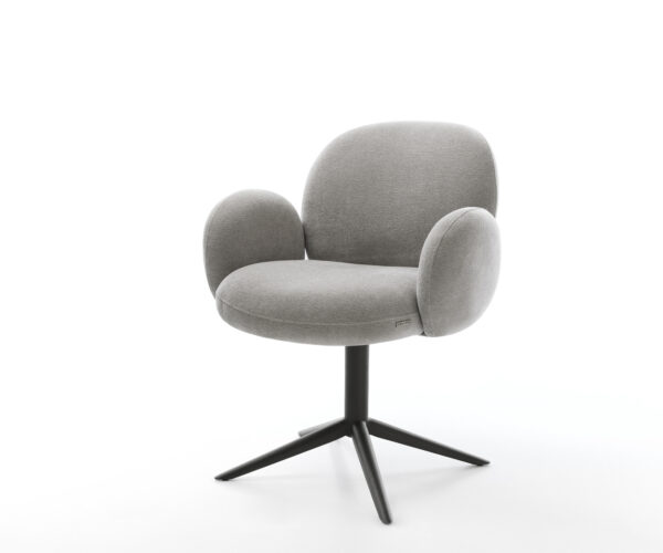 Jídelní židle Nube-Flex s područkami potahová látka Měkký šedá křížová podnož černá 360° otočný houpací funkce taštičkové pružiny