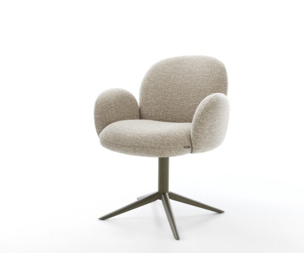 Jídelní židle Nube-Flex s područkami látka Měkký béžová křížová podnož Titanová barva 360° otočný houpací funkce taštičkové pružiny