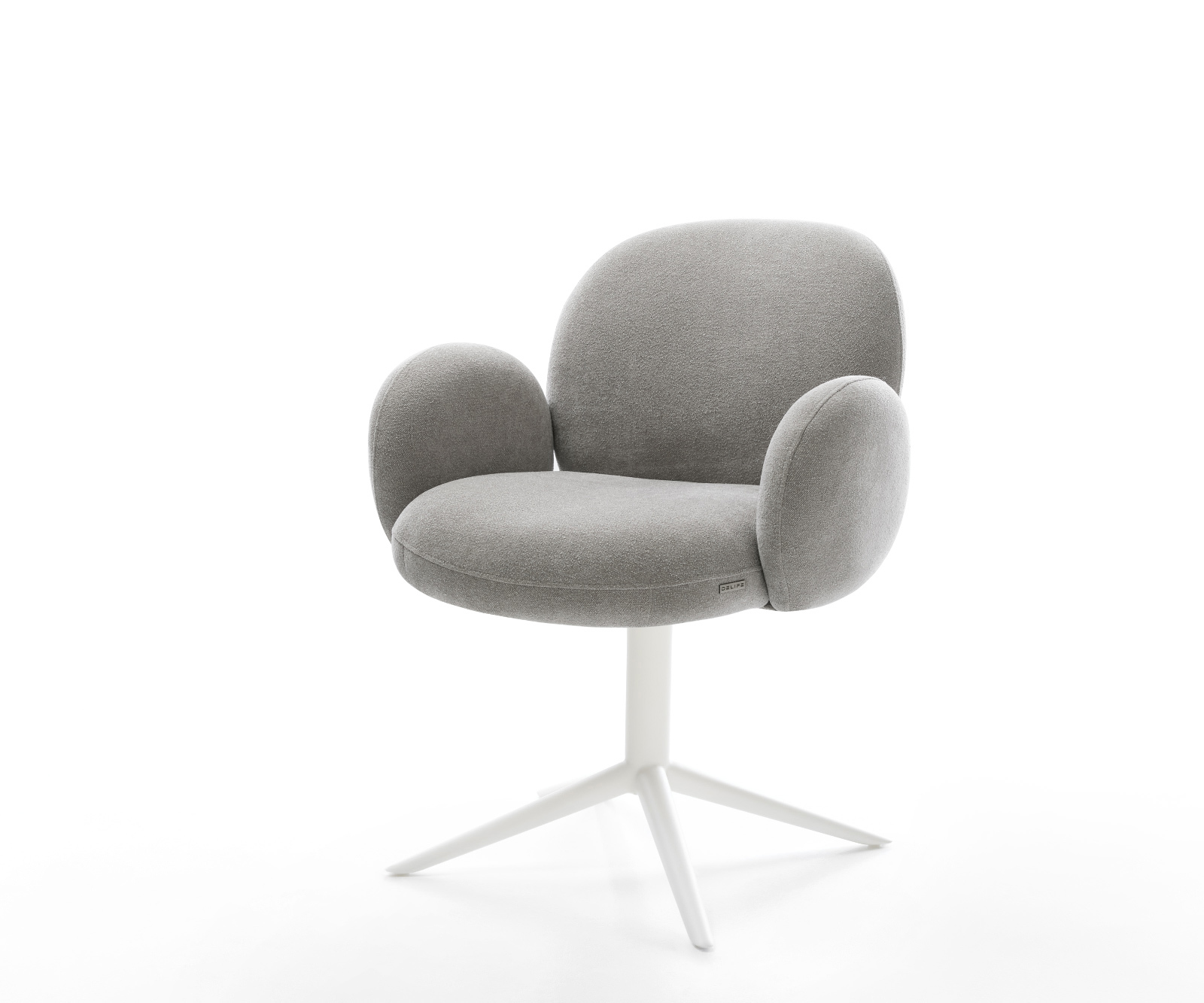 Jídelní židle Nube-Flex s područkami strukturovaná látka Měkký šedá křížová podnož bílá 360° otočný houpací funkce taštičkové pružiny