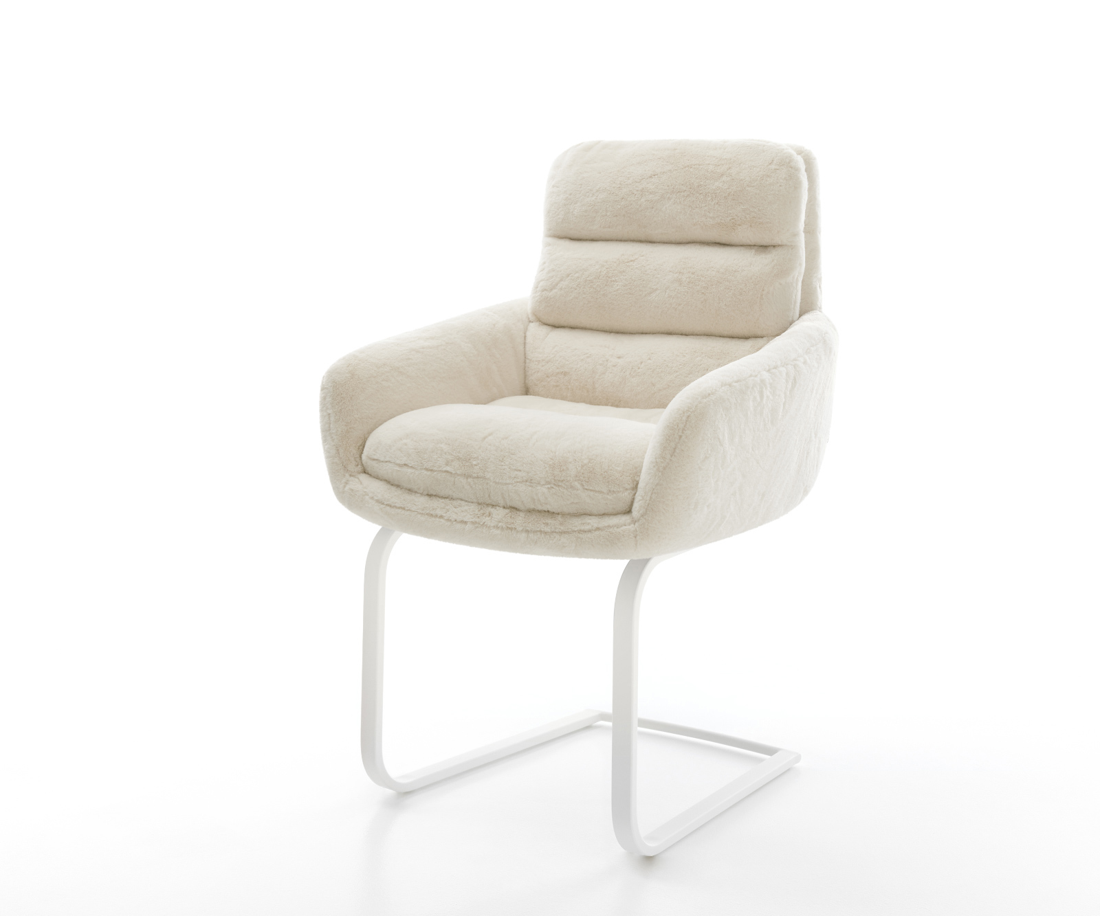 Jídelní židle Abelia-Flex s područkami plyšový manšestr krémovo-bílá konzolová podnož plochá bílá