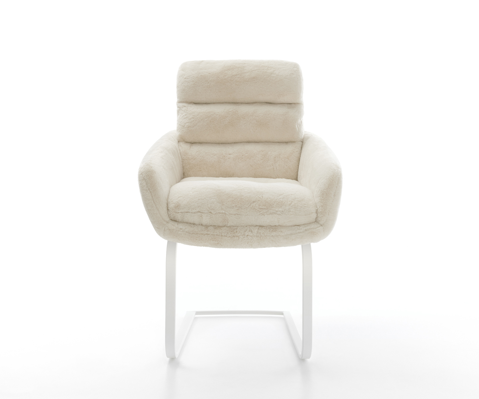 Jídelní židle Abelia-Flex s područkami plyšový manšestr krémovo-bílá konzolová podnož plochá bílá - Obrázek 2
