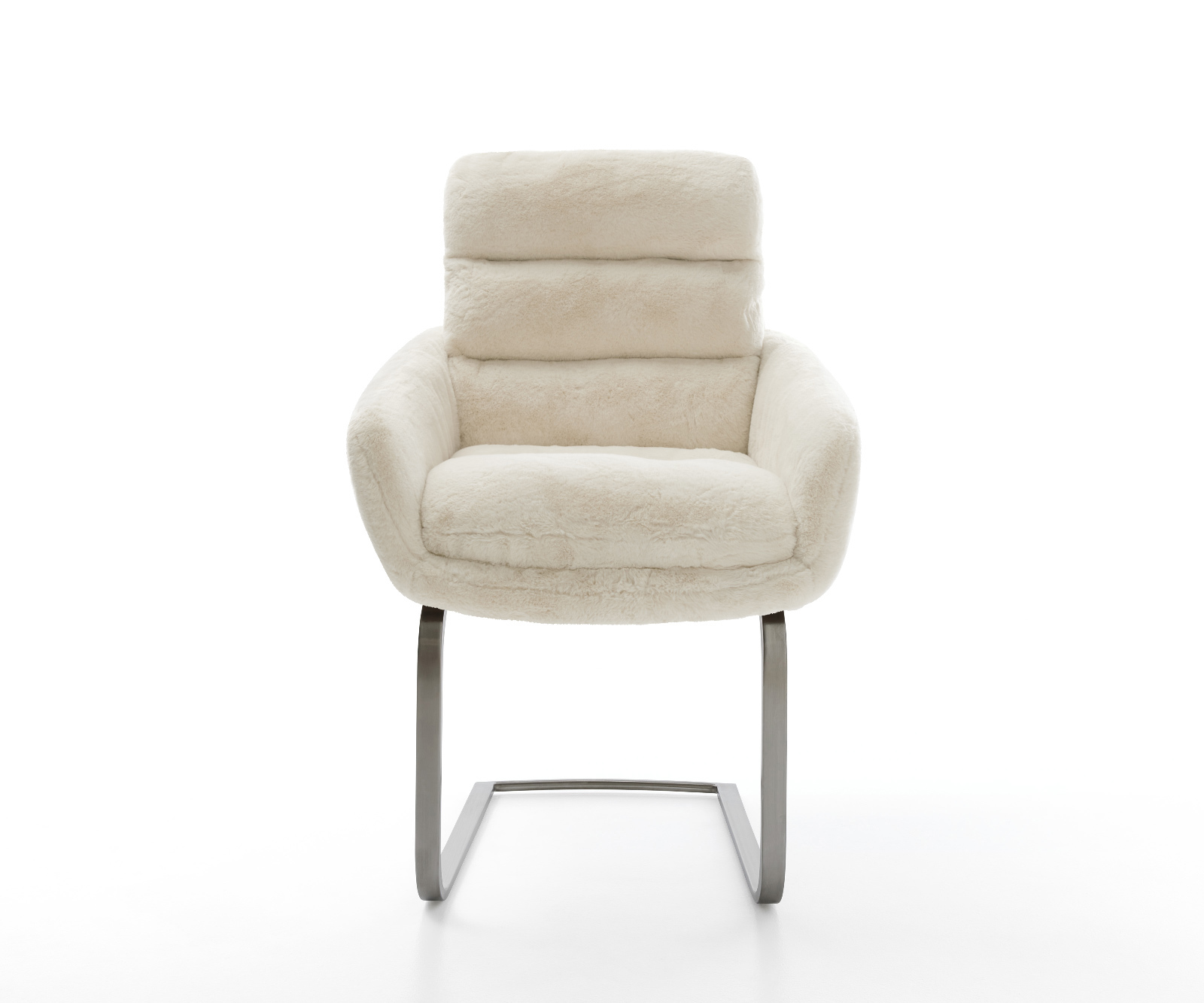 Jídelní židle Abelia-Flex s područkami plyšový manšestr krémovo-bílá konzolová podnož plochá grafitová - Obrázek 2