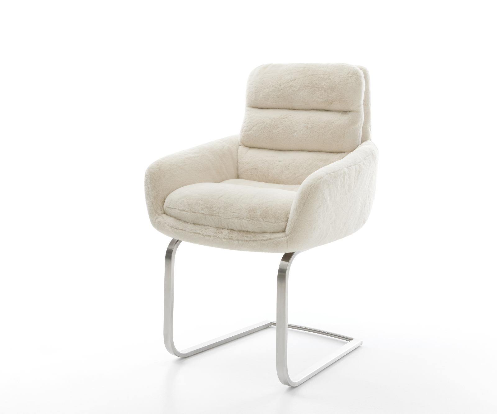 Jídelní židle Abelia-Flex s područkami plyšový manšestr krémově bílá jídelní židle plochá nerezová ocel