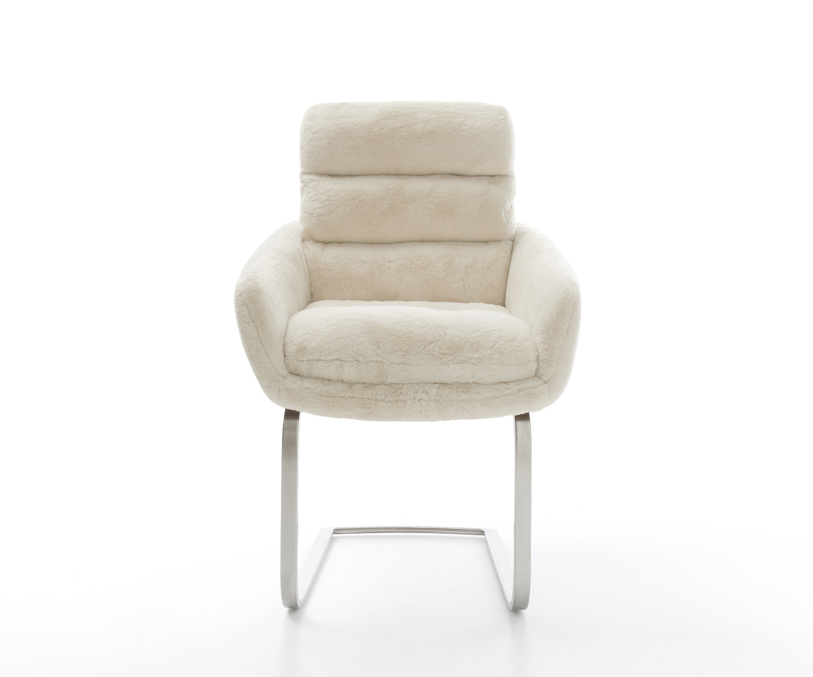 Jídelní židle Abelia-Flex s područkami plyšový manšestr krémově bílá jídelní židle plochá nerezová ocel - Obrázek 2