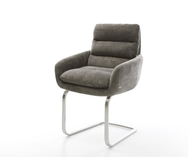 Jídelní židle Abelia-Flex s područkami bouclé měkký tmavě béžová konzolová podnož plochá nerezová ocel