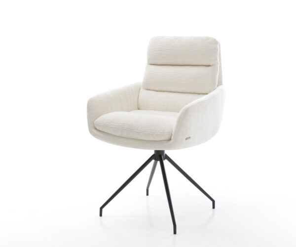 Jídelní židle Abelia-Flex s područkami bouclé měkký béžová křížová podnož zúžená černá